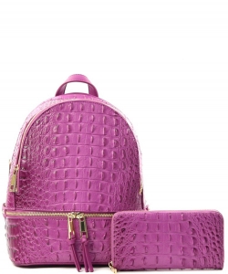 Fashion Faux Croc Backpack with Wallet Set AC1062W PURPLE